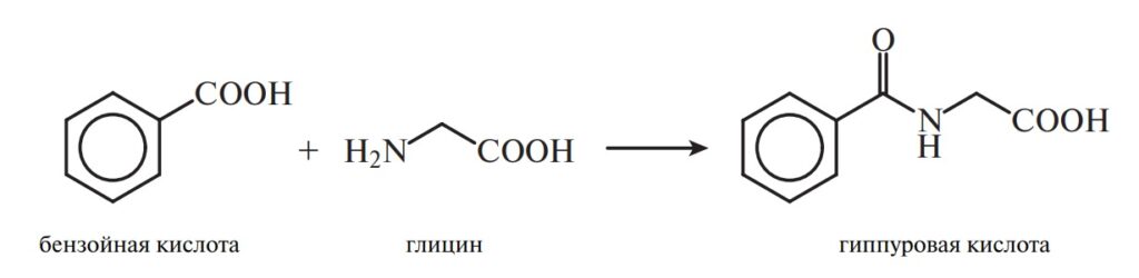 Глицин бензол. Бензойная кислота и глицин. Гиппуровая кислота Синтез. Реакция образования гиппуровой кислоты. Глицин плюс бензойная кислота.