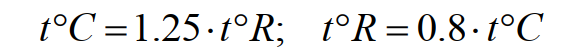 Формула для перевода градусов Реомюра в градусы Цельсия