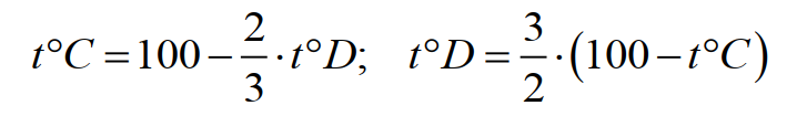 Формула для перевода градусов Делиля в градусы Цельсия