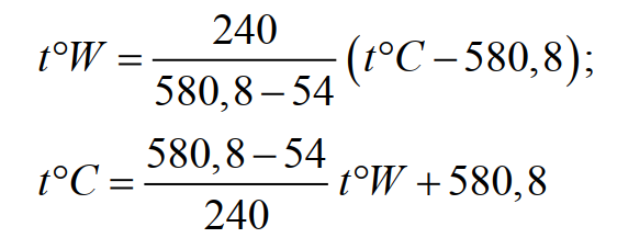 Формула для перевода градусов Уэджвуда в градусы Цельсия